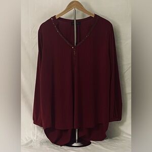 Melissa Paige Burgundy Wine Blouse Sequin V-neck Sz 1X